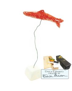 Vis beeldje keramiek uniek keramiek beeldje Geluksvisje Koraal Rood