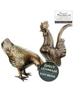 Bronzen beeldjes Kip en Haan Art Unica