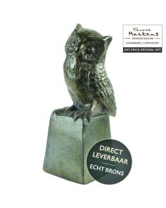 Bronzen beeldje Uil groen 11cm van Eduard Martens