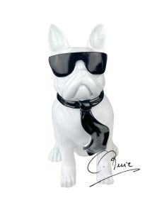 Pop Art Beeld Bulldog Soul Man White met bril
 28cm