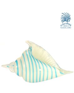 Glaskunst beeldje Schelphoorn wit met blauw