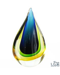 Glassculptuur Vlam blauw groen Art Unica