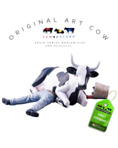 Cow sitting on man Art Cow