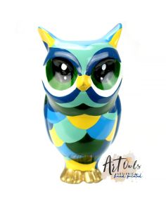 Art Owl BLUE FEATHER beeld uil blauw Unica Artists Collective