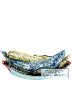 Love Boat Vissen in een bootje romantisch keramiek beeld Edith Madou Art Unica.