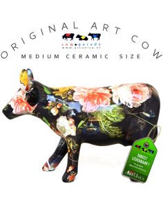 Mignon koebeeld keramiek met bloemen