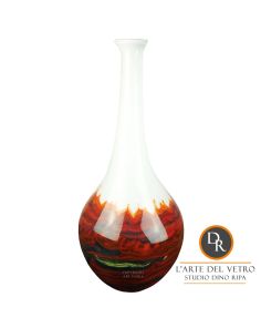  Murano vaas Cesto A hoog wit met rood 51cm Dino Ripa