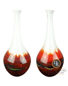  Murano vazen set 2stuks Cesto A hoog wit met rood Dino Ripa