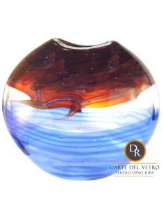 Rialto blauwe Italiaanse glaskunst vaas Dino Ripa Art Unica 